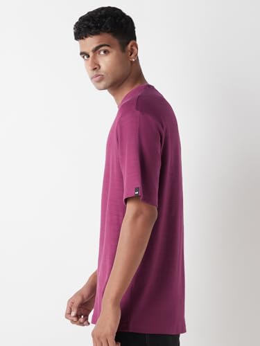 Image of Bewakoof Air 1.0 Men's Solid Oversized Fit Half Sleeve Round Neck Cotton Slub T-Shirt