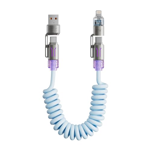 Image of Verilux 4-in-1 USB to Type C Cable for iPhone 17 /16 /15 /14, PD 240W Type C Cable Fast Charging with 480Mbps Data Transfer, Fashion Retractable Lighting Cable Design for Home, Car, Travel, Office, Blue