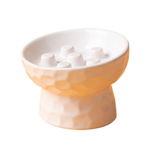 MKHJBFGI猫 えさ 皿、猫 餌入れ、猫 食器、陶器、斜めのボウル、ハイボウル、スローフード、転倒防止、頸椎を保護する、ペット用品 (ホワイト)