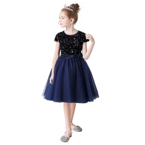 dideyttawl Short Flower Girls Dress Short Sleeves Velvet Sequin Top Tulle Skirt Round Neck Junior Bridesmaid Dresses