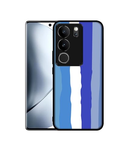 Image of Blue Stripes Rainbow Design Premium 2D Printed Metal Back Case Cover for Vivo V29 5G / V29 Pro 5G