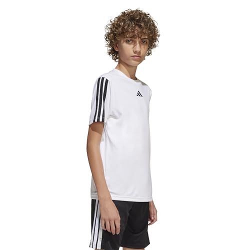 adidas Bambini e Ragazzi Train Essentials 3-Stripes T-Shirt, White/Black, 11-12 Years