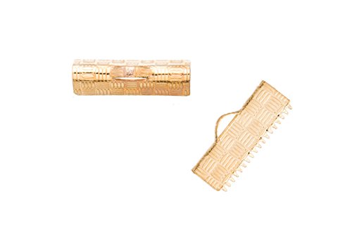 16.4mm 16K Gold-Finished Textured Rectangle Ribbon Cord End of Ribbon and Flat Leather Cord Sold per Pack of 20 (3pack Bundle), Save $2