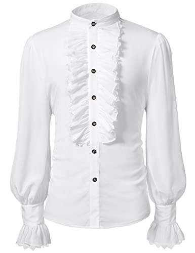 Mens Ruffle Blouse Medieval Renaissance Gothic Steampunk Victorian Regency Aristocrat Shirts Top2