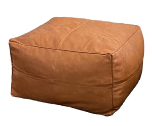Ottomanmarrakech Unstuffed Square Leather Pouf | Genuine Goat Skin Handmade Ottoman Pouf | Moroccan Decor Footrest & Living Room Decor | 40X40X18 Inches #TOP6