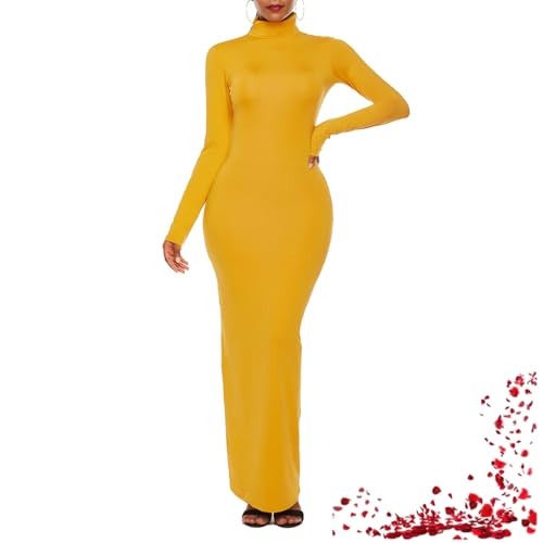 Vestido Largo Informal de Manga Larga para Mujer, Cuello Alto, Ajustado, Largo (Orange,4XL)