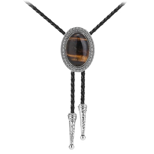 Image of AZORA Western Cowboy Bolo Tie Men Leather Necktie Leather Cord Turquoise Stone Bolo Ties for Men Women