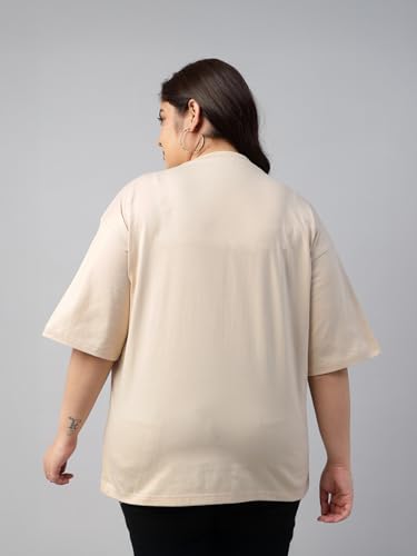 Image of JUNEBERRY 100% Pure Cotton Oversized Baggy Fit Cool Front Chest Graphic Printed Half Sleeve Plus Size T-Shirt for Women & Girls (Sizes: 2XL to 5XL)