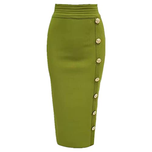 Jupe longue à boucle simple rangée verte vêtements femmes taille 44