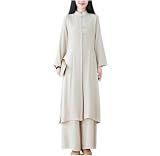 BAIXISUDI Women's Linen Two Piece Set Tea Gown Set Chinese Tang Suit Hanfu Long Coat with Wide Leg Pants...