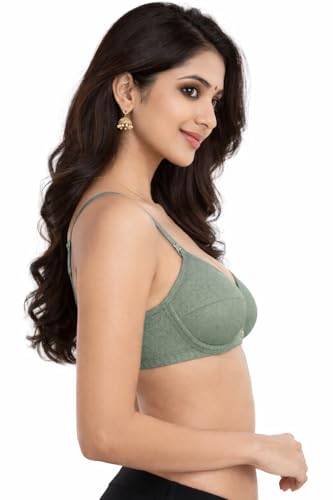 Image of Women's Cotton Medium Padded Bra | Soft & Breathable Fabric | Full Coverage Everyday Comfort Bra | Adjustable Straps & Back Hook Closure