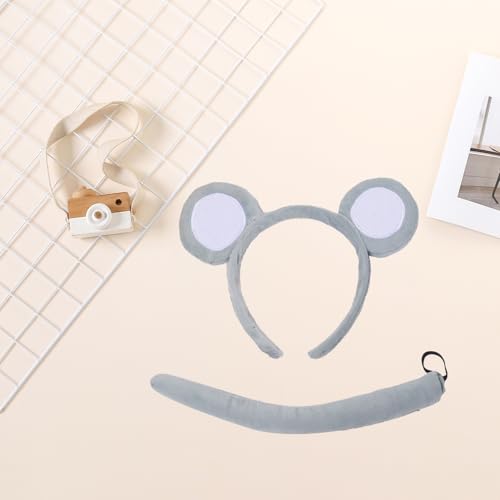 MFUOE 3Pieces Grey Blind Mouse Set Mouse Ears Headband Tail and Black Glasses World Book Day Adult Fancy Dress for Men Women Cosplay Accessory - Image 2
