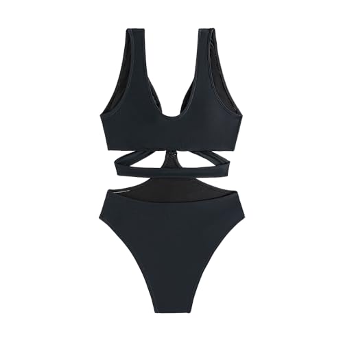 Women's Deep V Neck One Piece Swimsuit O-Ring Swimwear Sexy Cut Out Bathing Suit4