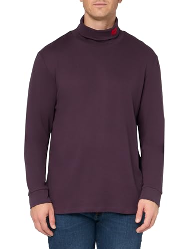 HUGO Woven Logo Cotton Stretch Turtleneck, Grape, L