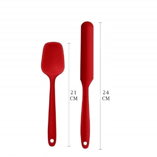 Image of Baskety Silicone Non-Stick Heat Resistant Multi-Purpose Kitchen Tools | Set of 2 Red | Spatula Spoon Small 21cm + Spatula Spreader /Butter Knife 24cm for Cooking & Baking