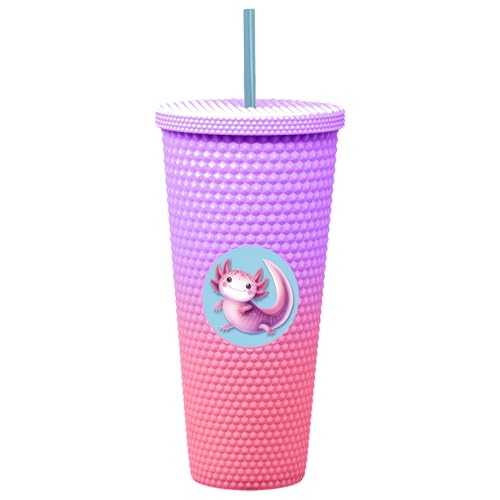 Image of Spoontiques Studded Tumbler, 32oz - Insulated Double Wall Acrylic Travel Cup Spill Proof Lid - for Hot & Cold Beverages - Axolotl