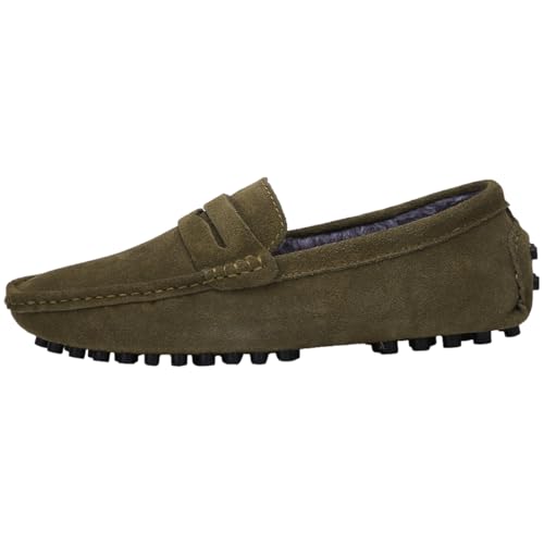 Image of ANUFER Men's Suede Leather Penny Loafers Comfort Driving Shoes Moccasin Slippers