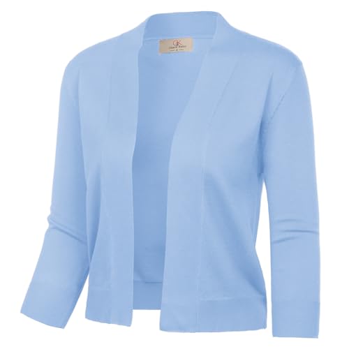 GRACE KARIN Women's Cardiagns for Summer Cropped Lightweight Cardigan Elegant 3/4 Sleeve Daily Office Sweaters Light Blue M