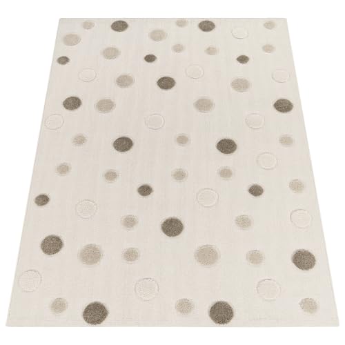 Paco Home Kinderteppich Moderner Spielteppich Kinderzimmer 3D-Effekt Naturtöne weicher Flor robust & pflegeleicht Schlingenstruktur Punkt-Motiv Beige Braun Creme, Grösse:120x160 cm - 5
