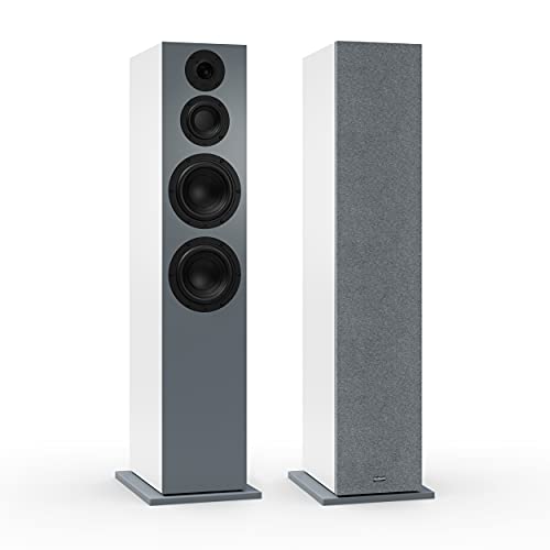 Bild zu Nubert nuBoxx B-70 | Weiße Standlautsprecher mit Grauer Front | 2 Stück Passivboxen | für Stereo & Musikgenuss | Standboxen neben Lowboard | Boxen mit 3 Wege Technik | für TV