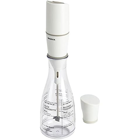 BonJour Chef's Tools Plastic Salad Dressing Carafe and Handheld Mixer, 12-Ounce, Salad Chef, White/Clear Cover
