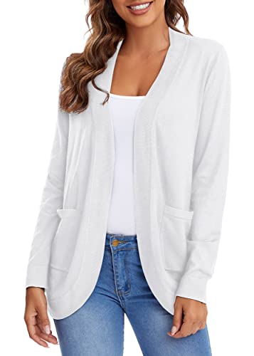 Urban Coco Womens' Long Sleeve Open Front Knit Sweater Cardigans Curved Hem With Pockets (White, S) #TOP26