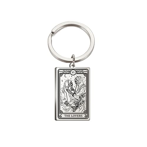 TEAMER Skeleton Tarot Cards Keychains Stainless Steel Amulet Marigold Tarot Card Major Arcana Keyring for Keys Cars Bags
