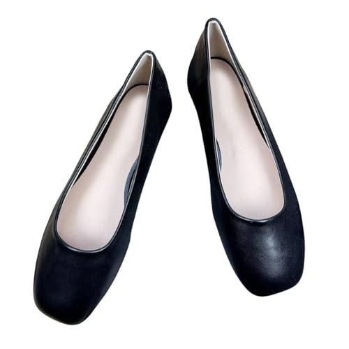 LUXINYU Women Fashion Pu Leather Shoes Square Toe Slip on Low Heel Lightweight Casual Dress Flats Driving Shoes