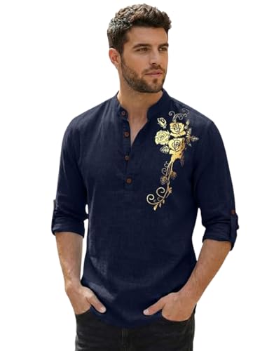 Image of Zombom Men's Cotton Polyester Blend Mandarin Collar Self One Design Printed Full Sleeve Regular Fit Casual Short Kurta