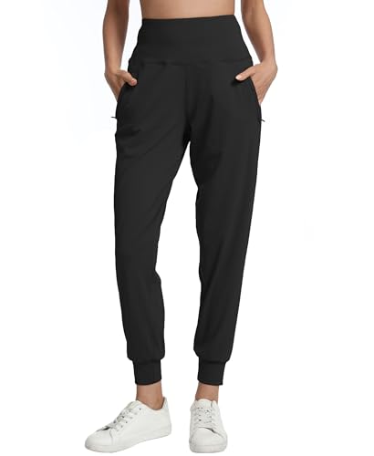 Rrosseyz Joggers for Women with Zipper Pockets Lightweight High Waisted Athletic Pants for Travel Lounge Workout