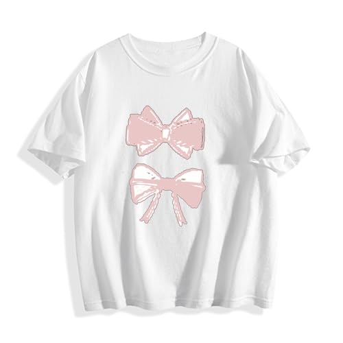 Kids Shirts - Girl's Graphic Print Short Sleeve T-Shirt Bow Knot Crew Neck Summer Tee 2-12Y - Main Image