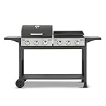 Tower Goucho, 6 Burner Gas BBQ and Plancha with Precision Heat Thermometer and Waterproof Cover, Black, T978544