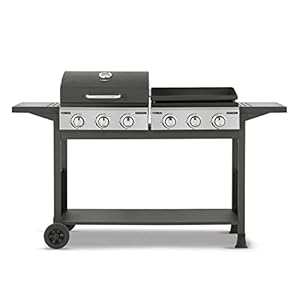 Tower Goucho T978544 6 Burner Gas BBQ and Plancha with Precision Heat Thermometer and Waterproof Cover, Black
