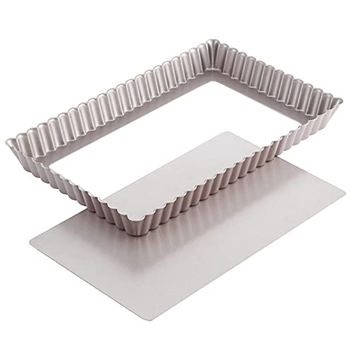 Listado de Moldes para quiche y tarta Top 10. 49 CHEFMADE Molde rectangular para tartas, 7x11 pulgadas con fondo desmontable suelto antiadherente, molde oblongo para quiche para hornear en horno (oro champaña)