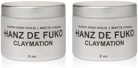Hanz de Fuko Claymation – Premium Men’s Hair Styling Clay – Super High Hold, Matte Finish – Certified Organic Ingredients, 2 oz. – 2 Pack