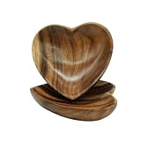 Wooden Bowl Set of 2, Heart Shaped, Versatile Bowls for Serving Salads, Nut Mixes, or as Catchall for Jewelry, Rings, and Coins, Durable Acacia Wood Construction, Handcarved Medium Size, 6.5” x 6.75”