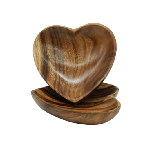 Wooden Bowl Set Of 2 Heart Shaped