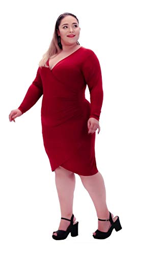Vestido Transpassado Plus Size Malha Com Forro Ref:962 (BORDÔ, G2)
