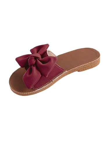 Image of Verdusa Women's Bow Flat Sandals Leather Open Toe Flats Summer Vacation Shoes Beach Sandals Outdoor Slippers