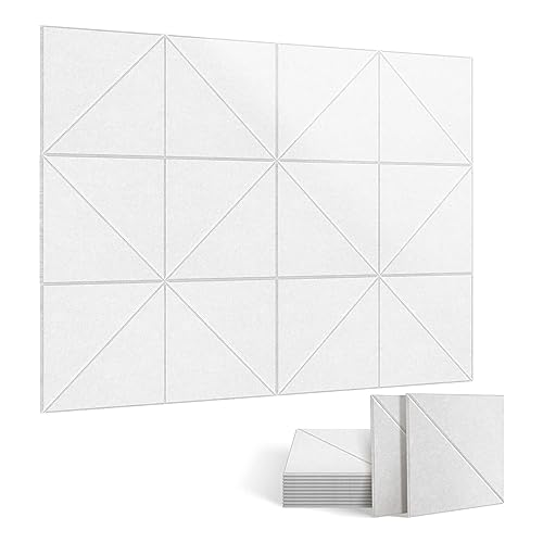 Jumbans 12 paneles acústicos en paquete, paneles decorativos de 12 x 12 pulgadas para aislamiento acústico, paneles acústicos de pared y techo, blancos, fáciles de instalar y usar.