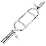 MAXSTRENGTH 34' Triceps Bar For 2' Olympic Weight Plates Barbell with 2 X Spring Collars & Hammer Curl Weightlifting training (Silver chrome, 34' long)