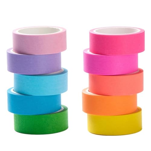 Baijixin Washi Tape Set 10 Rolls - Colored Decorative Tape for Bullet Journal Planner DIY Arts Crafts Scrapbooking Holiday Decoration