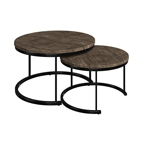 Round Coffee Table Set - 2-Piece Nesting Tables to Use Together or Separately - Modern Farmhouse Style by Lavish Home (Gray-Brown) by Lavish Home - Image 5