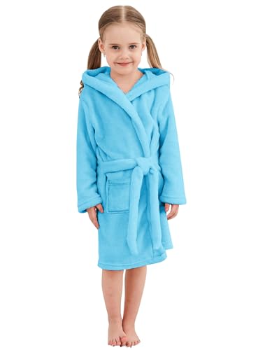 Image of Umeyda Girls Fleece Hooded Robes, Warm Printed Bath Robe for Kids Soft Fuzzy Bathrobe for Gifts