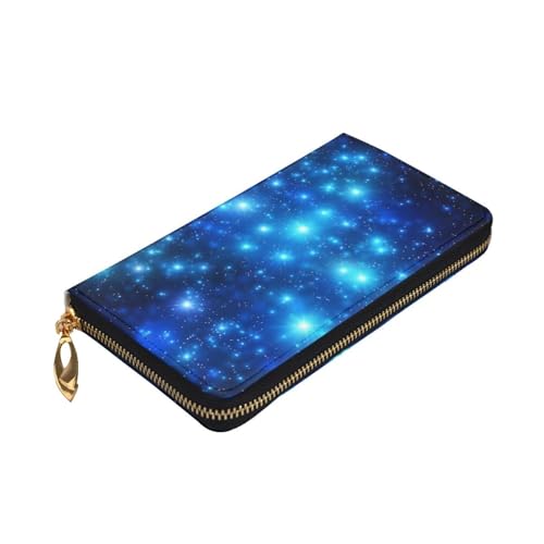 Blue Shining Stars Wallet for Men Women Long Purse Leather Clutch Large Business Handbag Travel Phone Holder Credit Card Holder Money Case with Zipper Leather Wallets Gift3