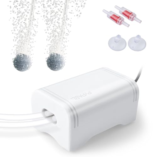 PYPABL Mini Pompe à Air D'Aquarium, 1.5W 2.5W Pompe à Oxygène D'Aquarium Suspendue, Bulleur Aquarium Silencieux pour jusqu'à 230L (2 Sorties)