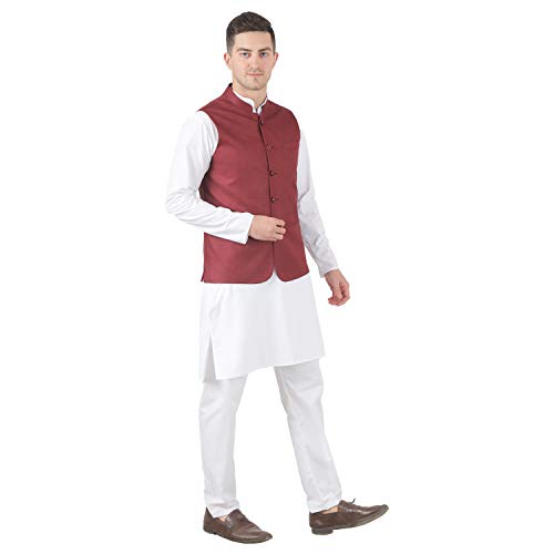 Image of TAHVO Men's Nehru Jacket /Waistcoat /Modi Jacket Cotton Fabric /Men 's 5 Button Nehru Jacket with Hanky Kurta Set