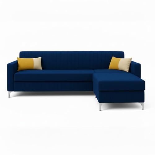 Image of SOCOZI Anton 5 Seater L Shape Sofa Set with Movable Ottoman | Flexible Layout | Soft Velvet Suede Fabric | Modern Design | Plush Comfort Cushions for Living Room (Dark Blue) | Breathable Material