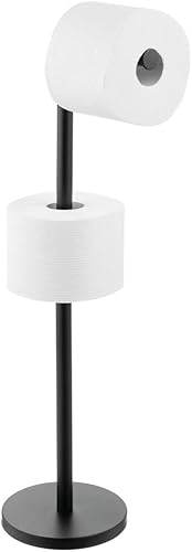 mDesign Soporte moderno de acero para papel higiénico, soporte dispensador de papel higiénico para organización de almacenamiento de baño, capacidad