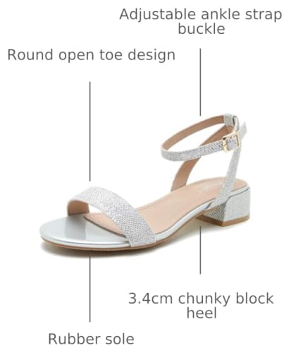 Image of Women's Ankle Strap Sandals, Low Block Heel, Open Toe Summer Dress Shoes with Buckle Closure